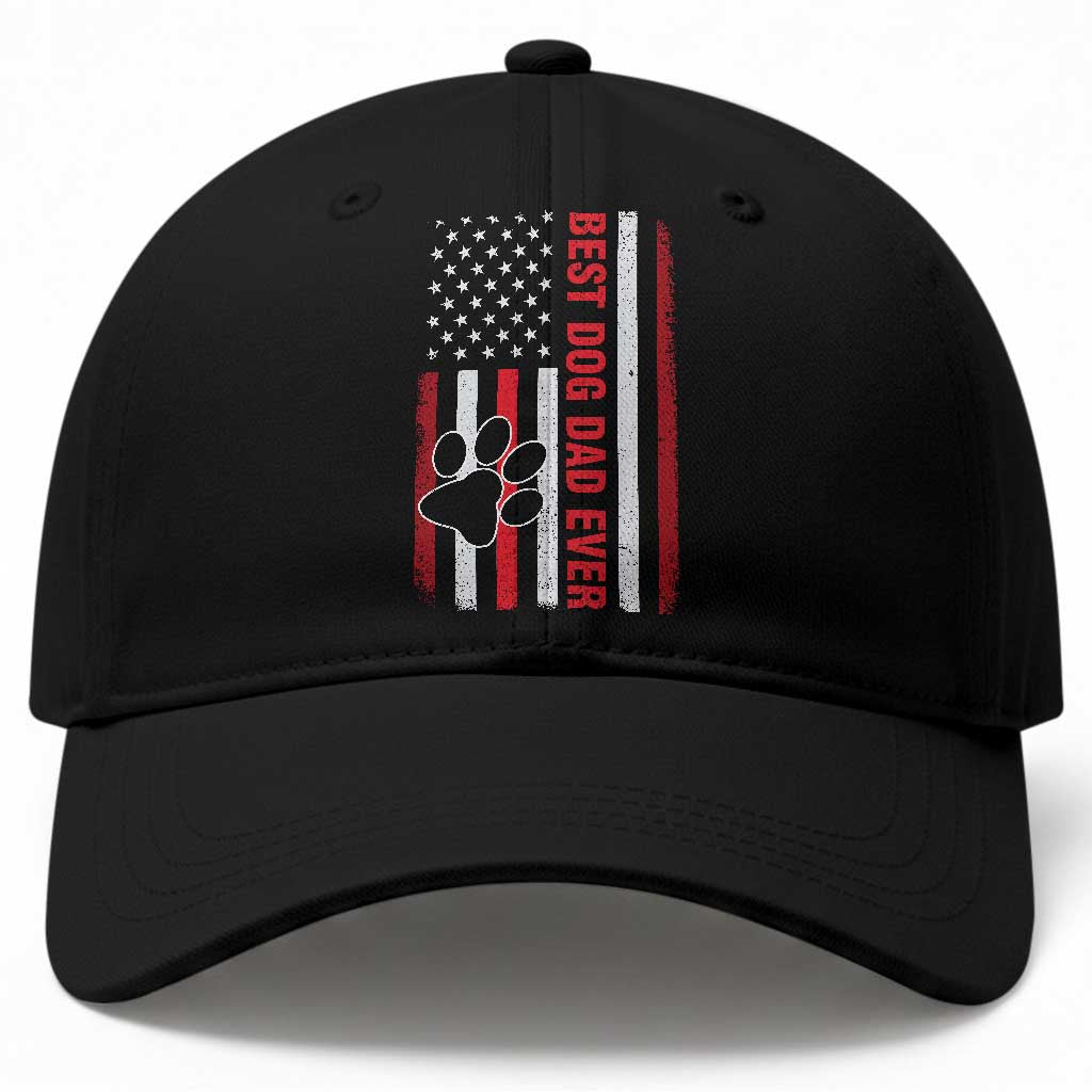 Funny Best Dog Dad Ever Baseball Cap Fathers Day Vintage American Flag Paw Prints TS11 Print Your Wear