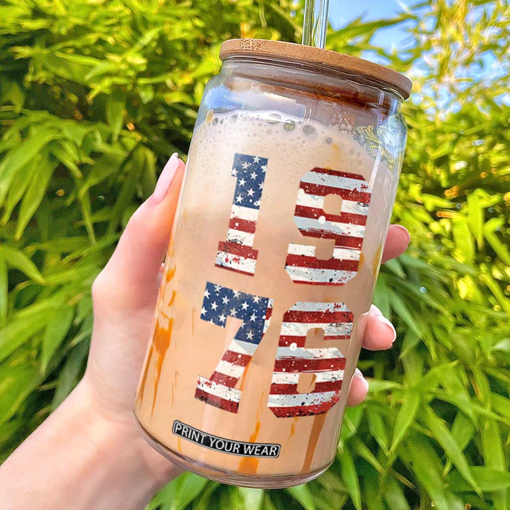 50th Birthday Vintage 1976 American Flag Glass Can Gifts For Turning 50