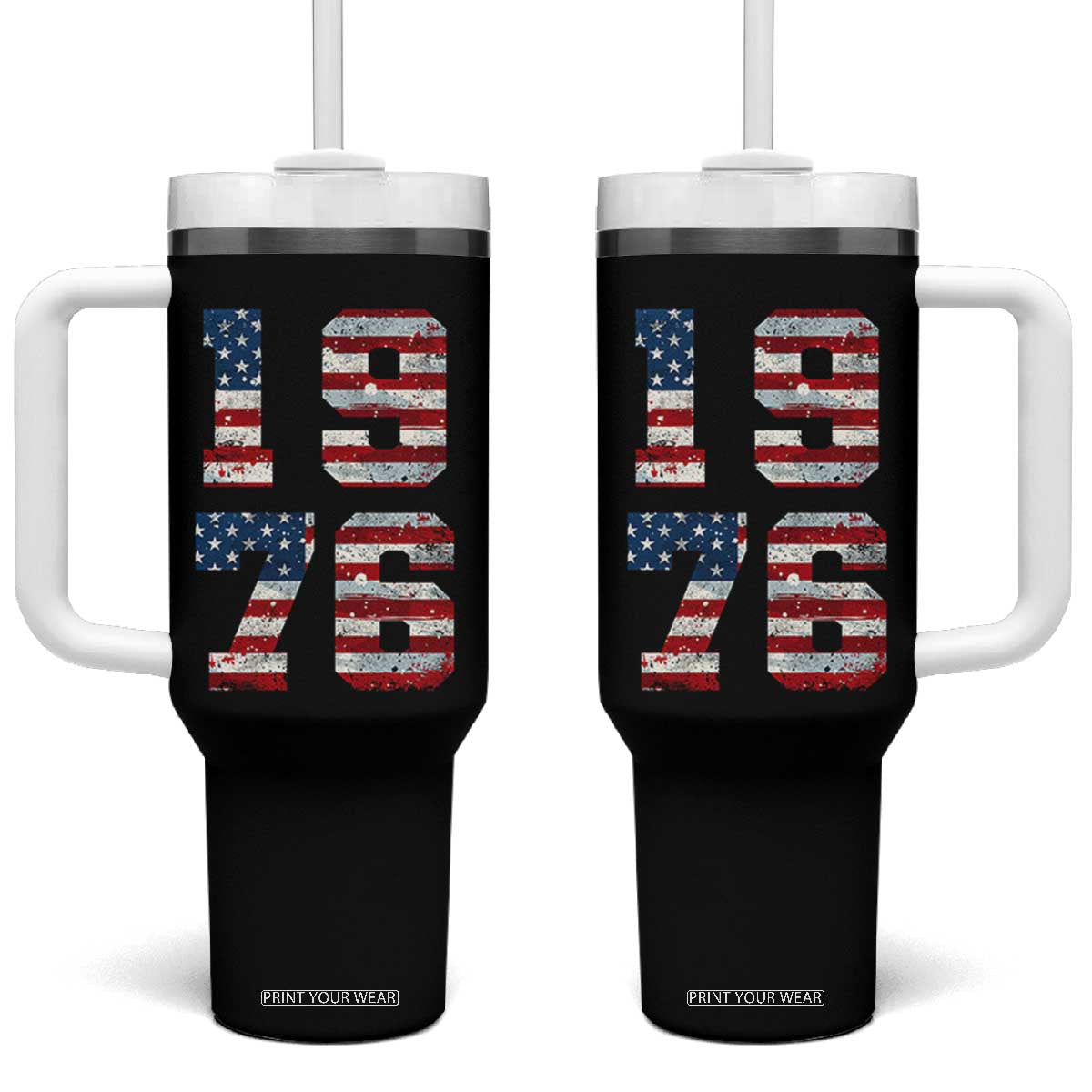 50th Birthday Vintage 1976 American Flag Tumbler With Handle Gifts For Turning 50