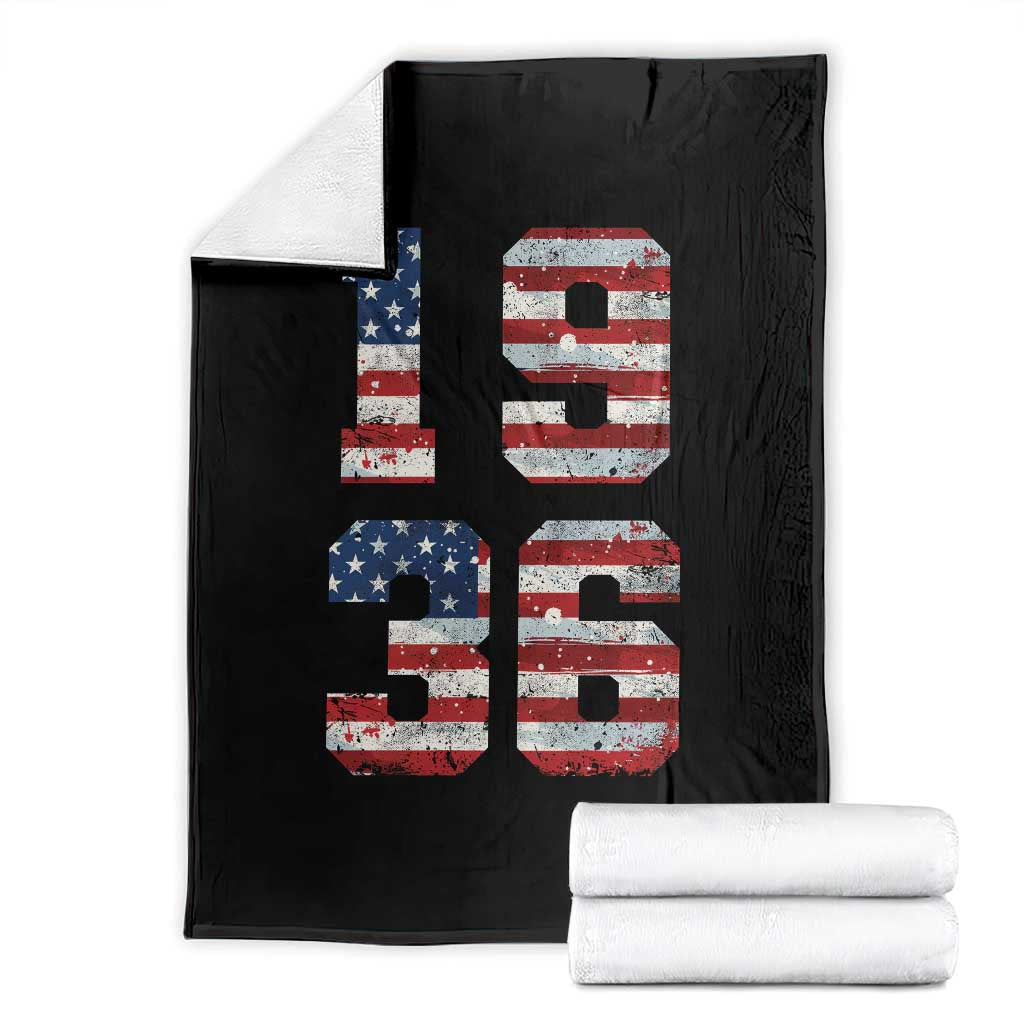 90th Birthday Vintage 1936 American Flag Throw Blanket Gifts For Turning 90