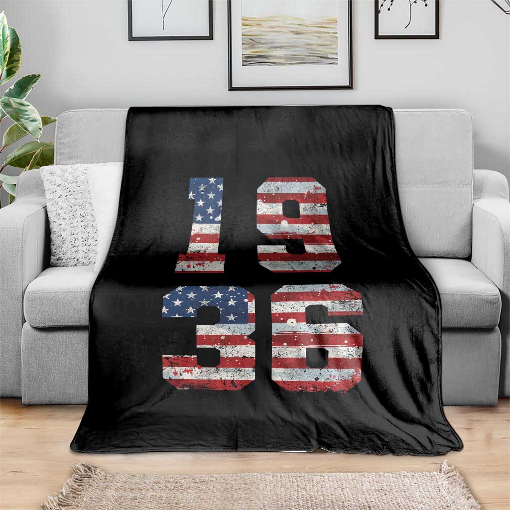90th Birthday Vintage 1936 American Flag Throw Blanket Gifts For Turning 90