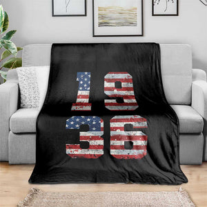 90th Birthday Vintage 1936 American Flag Throw Blanket Gifts For Turning 90