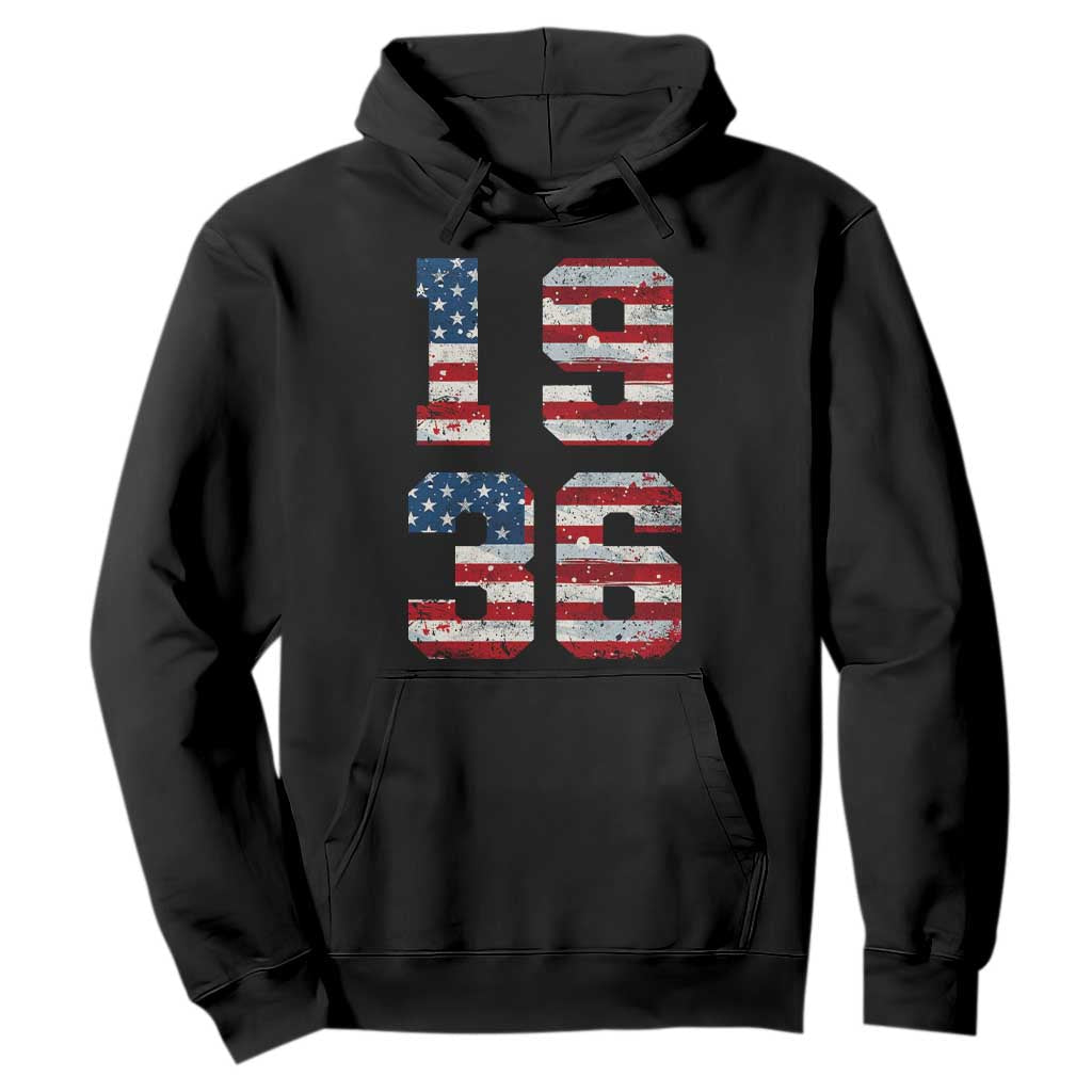 90th Birthday Vintage 1936 American Flag Hoodie Gifts For Turning 90