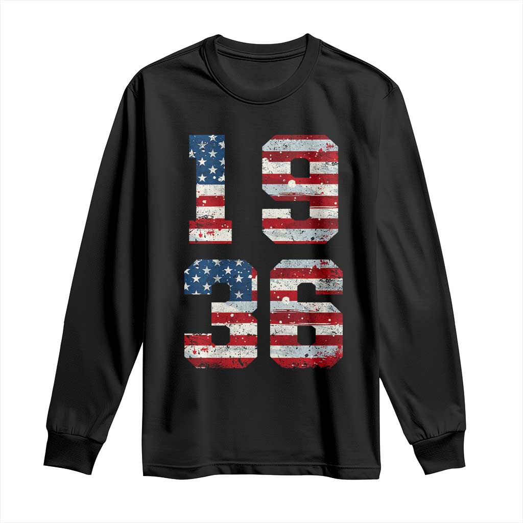 90th Birthday Vintage 1936 American Flag Long Sleeve Shirt Gifts For Turning 90
