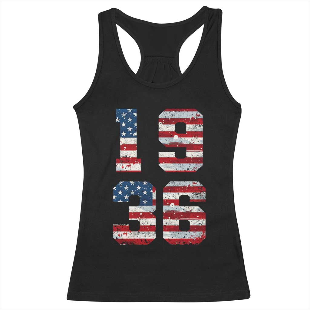 90th Birthday Vintage 1936 American Flag Racerback Tank Top Gifts For Turning 90