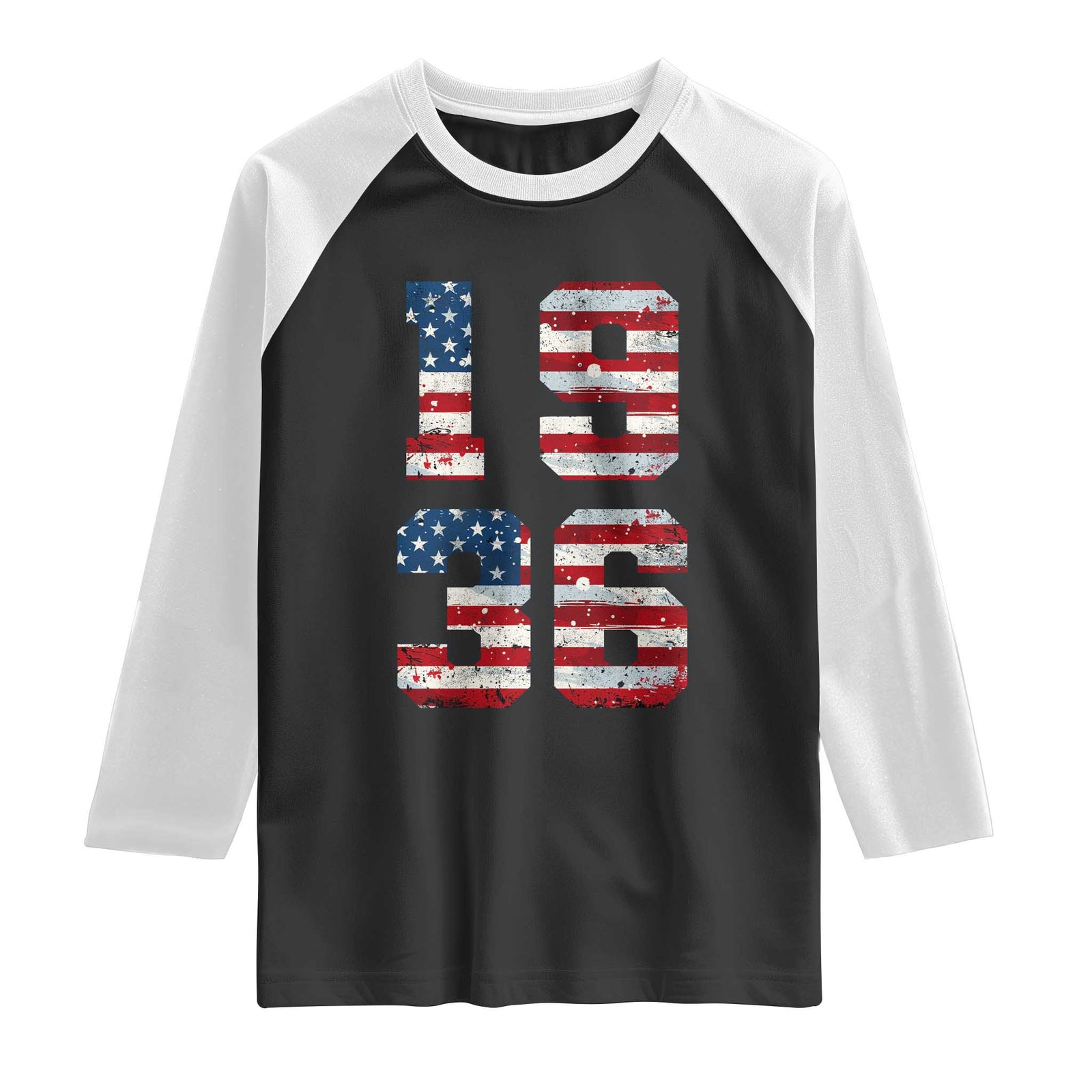 90th Birthday Vintage 1936 American Flag Raglan Shirt Gifts For Turning 90