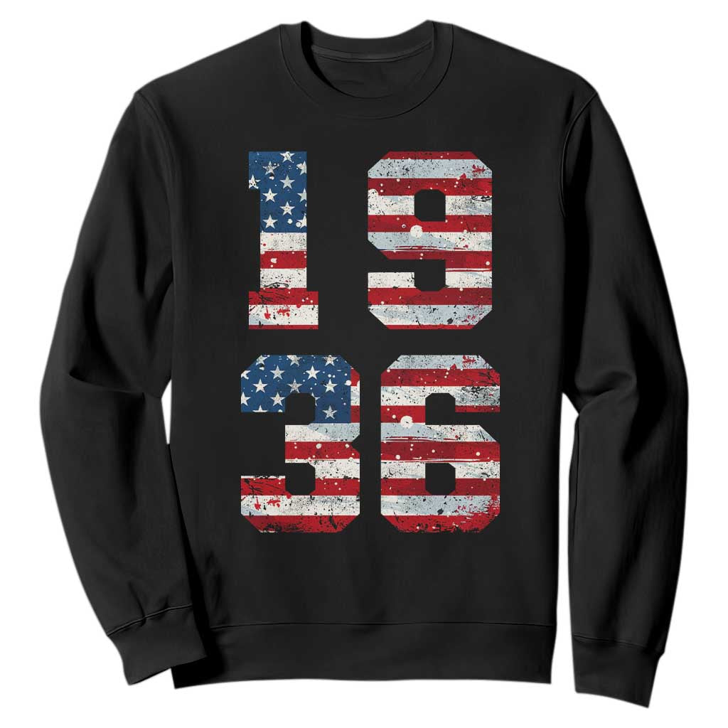 90th Birthday Vintage 1936 American Flag Sweatshirt Gifts For Turning 90