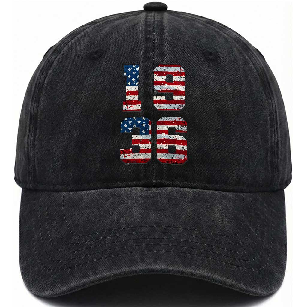 90th Birthday Vintage 1936 American Flag Washed Cotton Baseball Cap Gifts For Turning 90