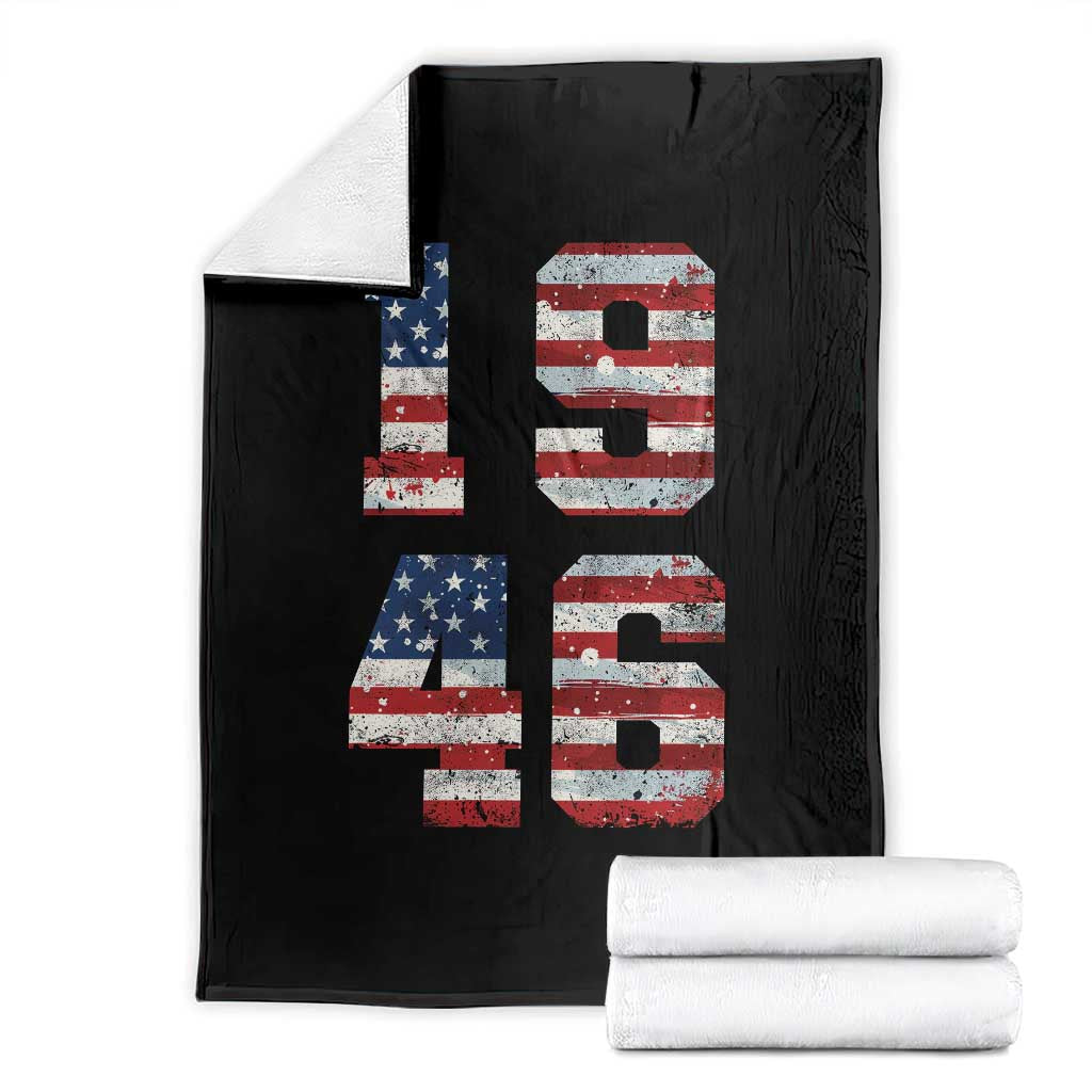 80th Birthday Vintage 1946 American Flag Throw Blanket Gifts For Turning 80