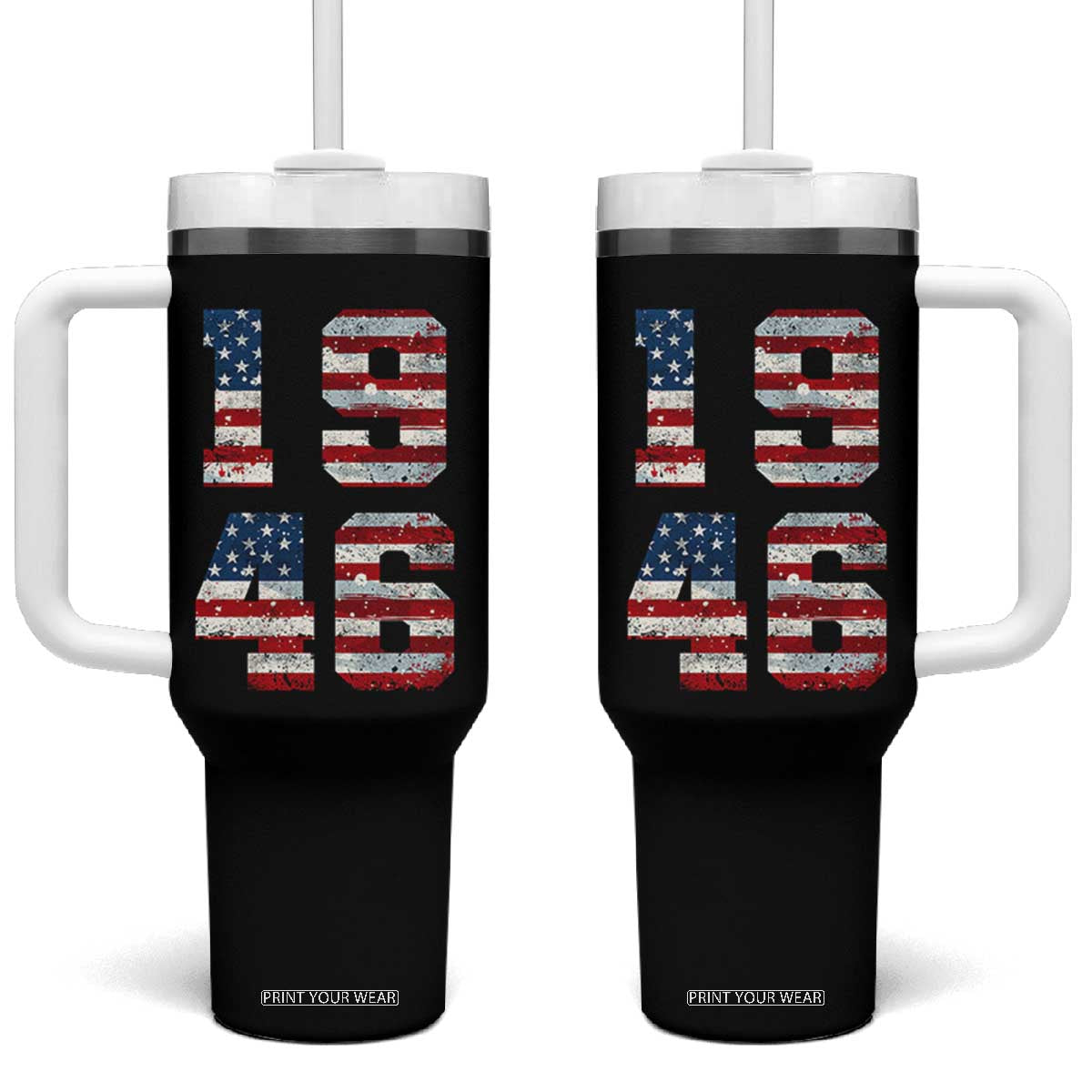 80th Birthday Vintage 1946 American Flag Tumbler With Handle Gifts For Turning 80
