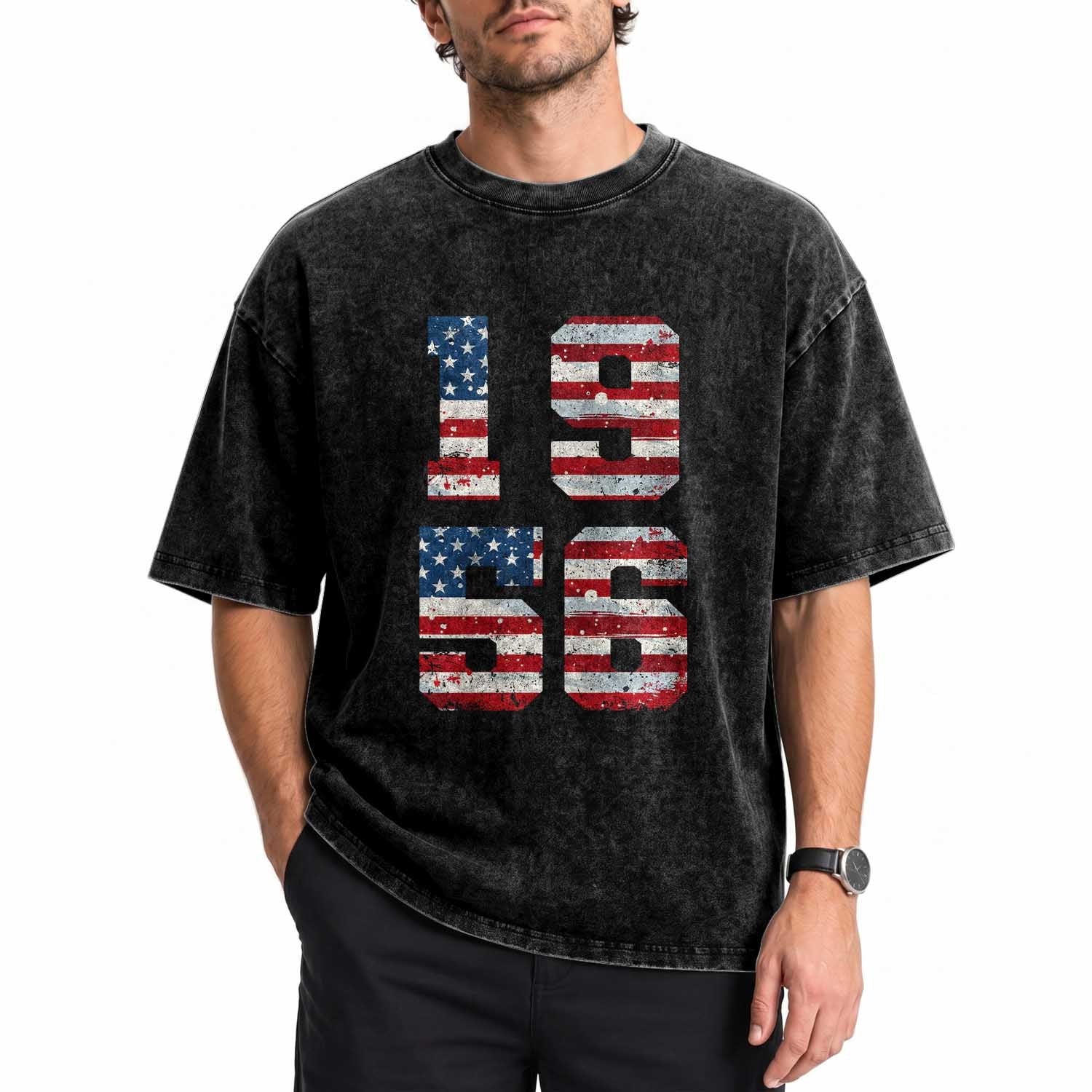 70th Birthday Vintage 1956 American Flag Washed Cotton T-Shirt Gifts For Turning 70