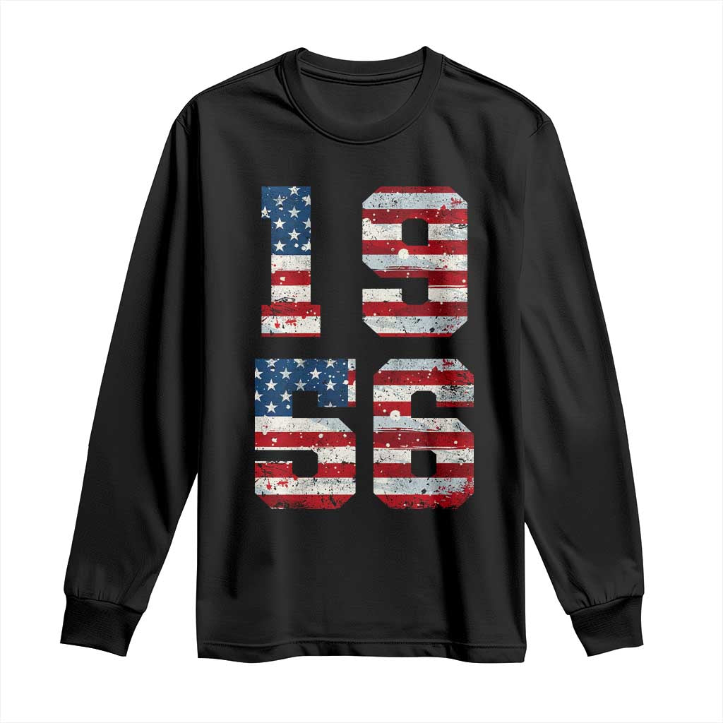 70th Birthday Vintage 1956 American Flag Long Sleeve Shirt Gifts For Turning 70