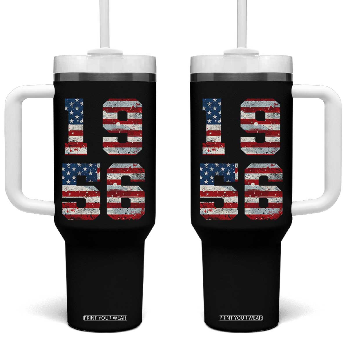 70th Birthday Vintage 1956 American Flag Tumbler With Handle Gifts For Turning 70
