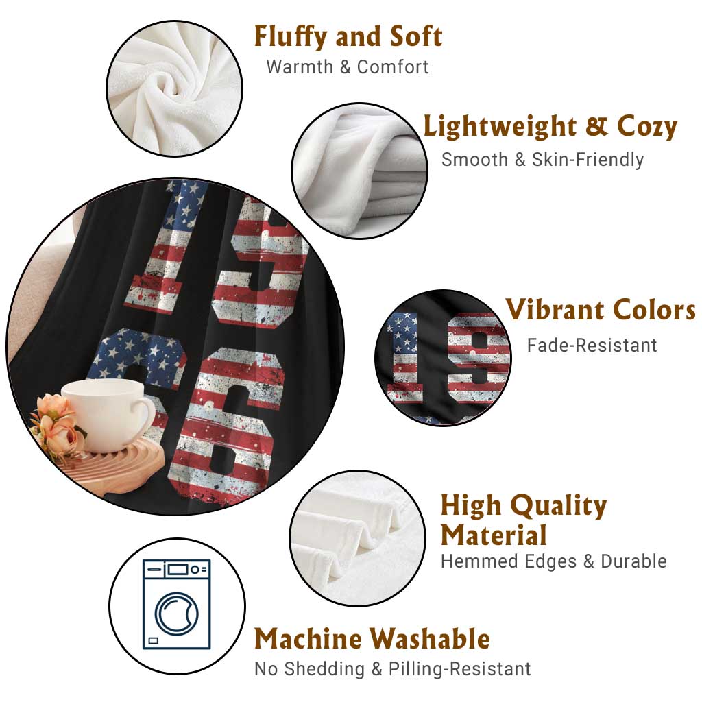 60th Birthday Vintage 1966 American Flag Throw Blanket Gifts For Turning 60
