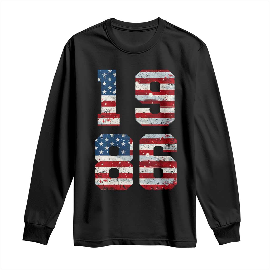 40th Birthday Vintage 1986 American Flag Long Sleeve Shirt Gifts For Turning 40