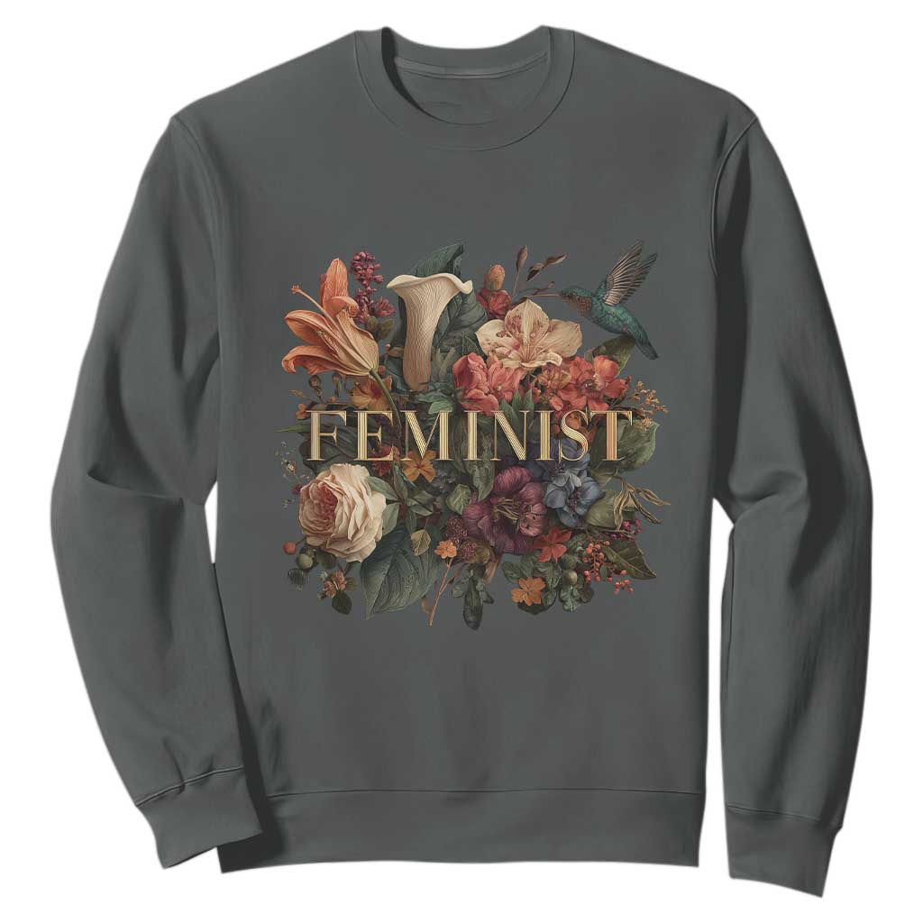 Pro Feminist Women's Rights Vintage Retro Flower Sweatshirt TS11 Dark Heather Print Your Wear