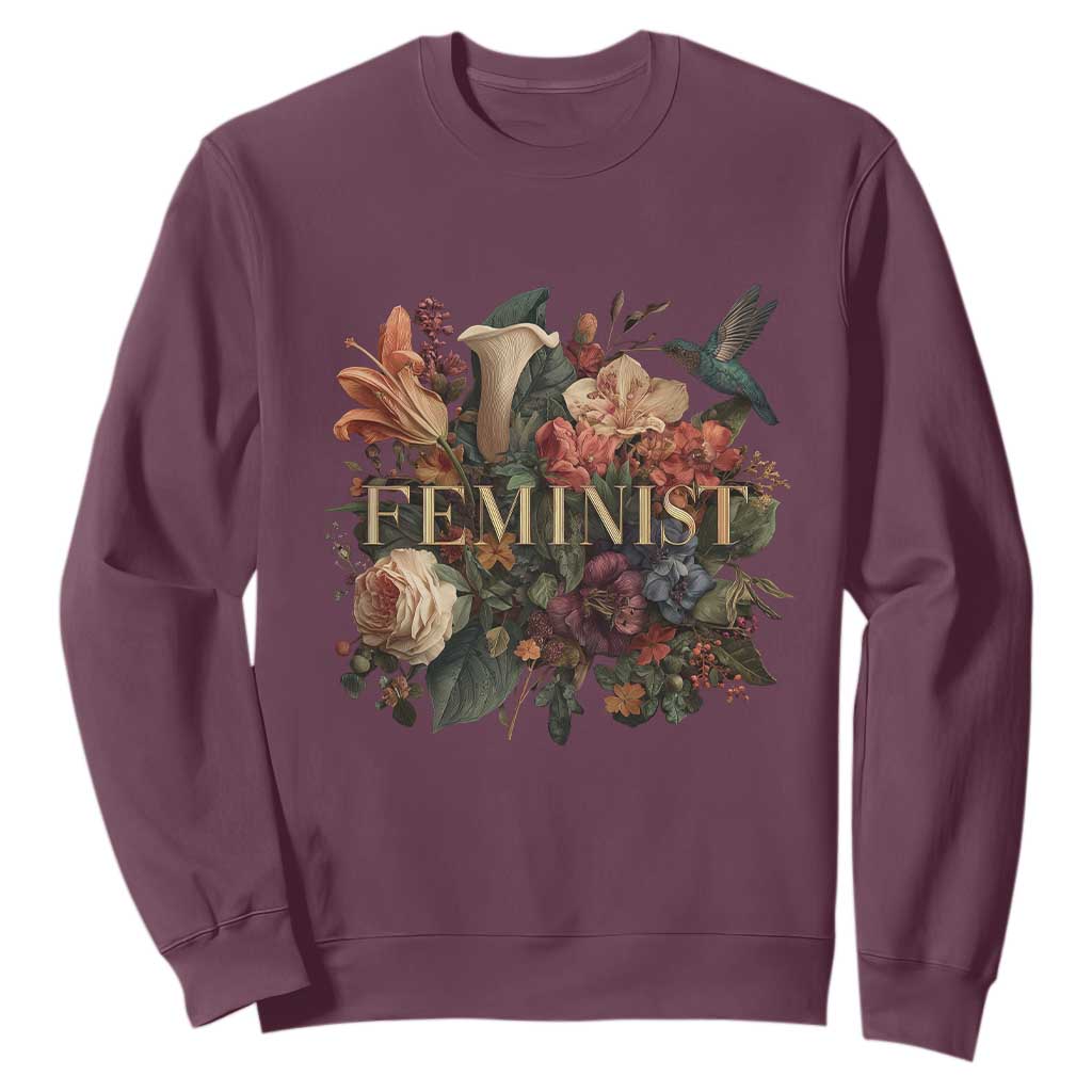 Pro Feminist Women's Rights Vintage Retro Flower Sweatshirt TS11 Maroon Print Your Wear