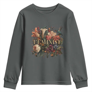 Pro Feminist Women's Rights Vintage Retro Flower Youth Sweatshirt TS11 Dark Heather Print Your Wear