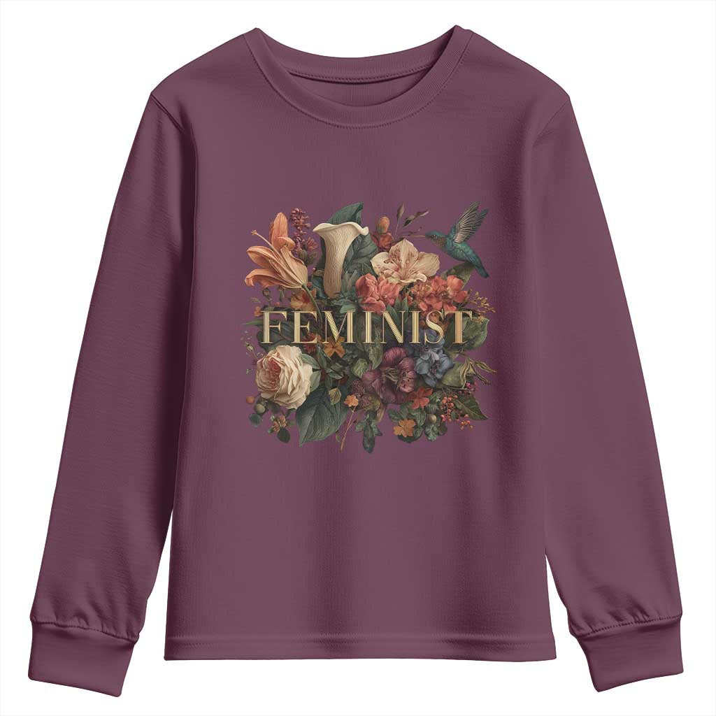 Pro Feminist Women's Rights Vintage Retro Flower Youth Sweatshirt TS11 Maroon Print Your Wear