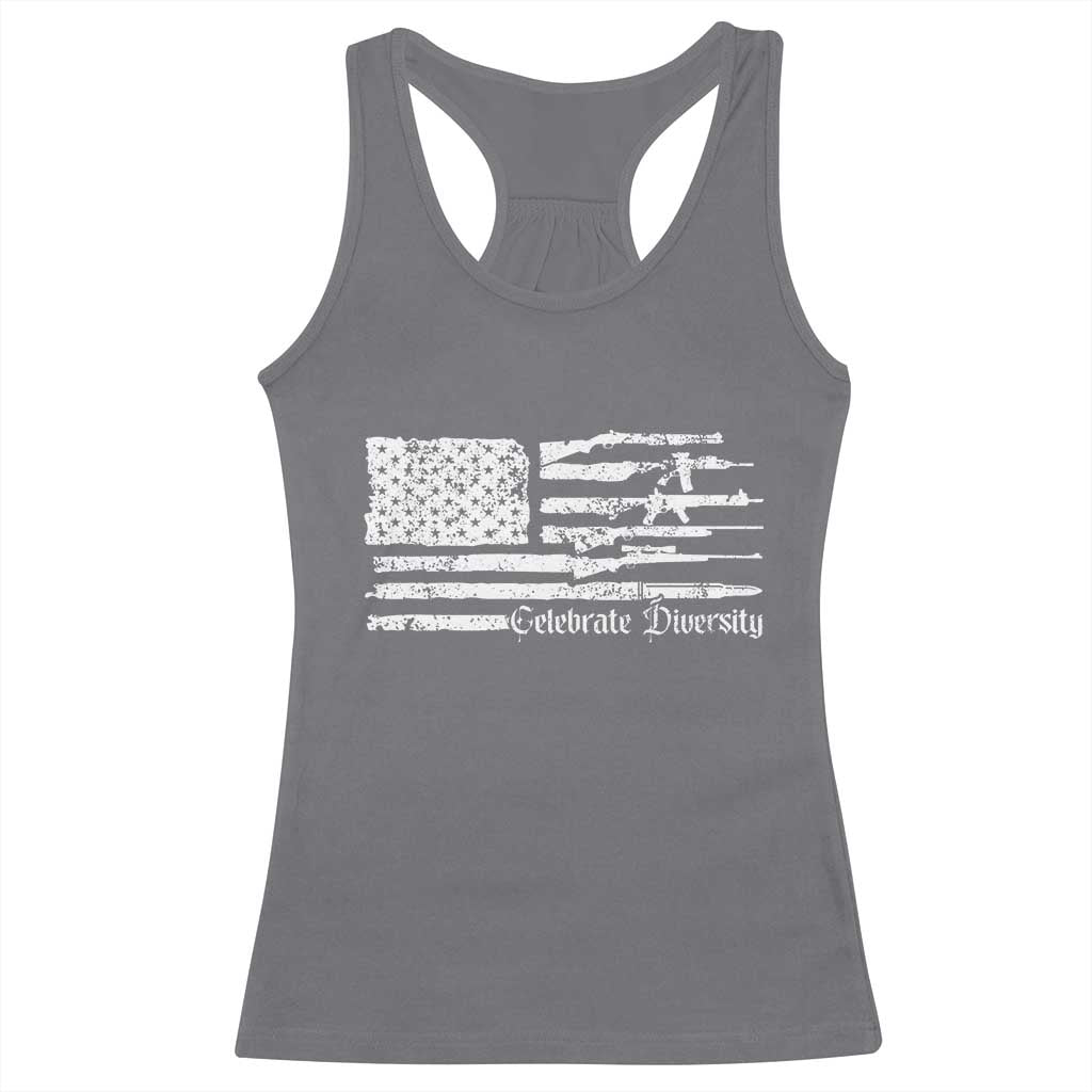Funny Pro Gun Celebrate Diversity Racerback Tank Top 2nd Amendment Vintage American Flag TS11 Charcoal Print Your Wear