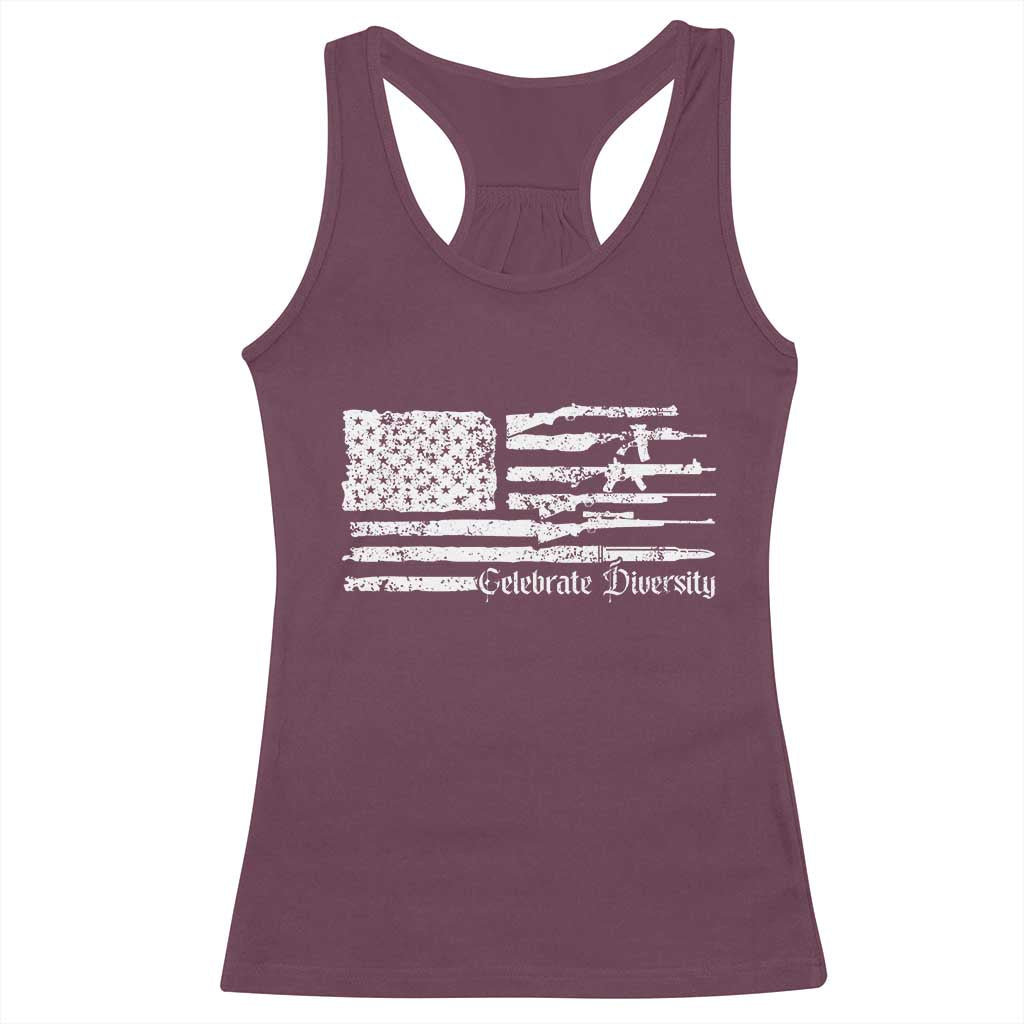 Funny Pro Gun Celebrate Diversity Racerback Tank Top 2nd Amendment Vintage American Flag TS11 Maroon Print Your Wear