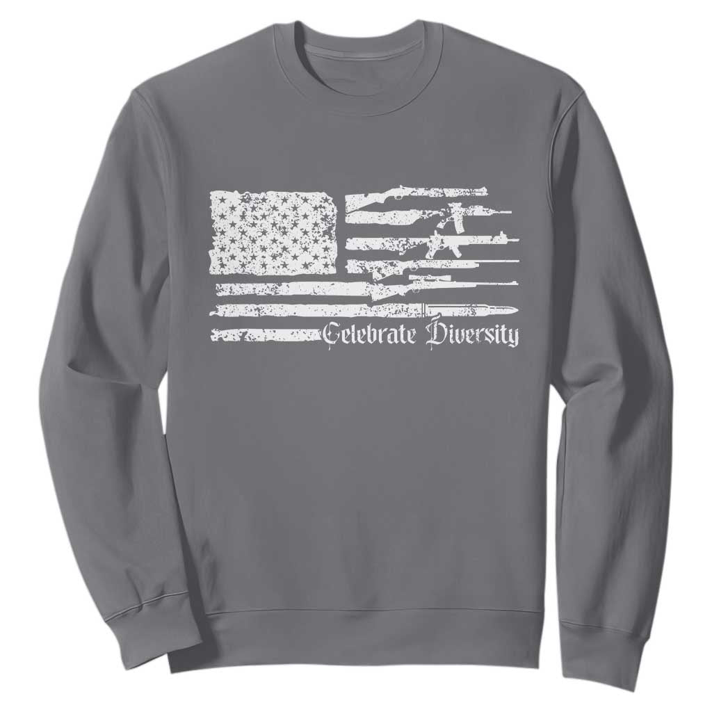 Funny Pro Gun Celebrate Diversity Sweatshirt 2nd Amendment Vintage American Flag TS11 Charcoal Print Your Wear