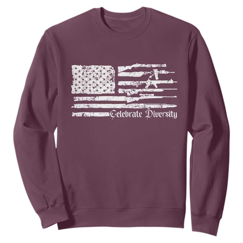 Funny Pro Gun Celebrate Diversity Sweatshirt 2nd Amendment Vintage American Flag TS11 Maroon Print Your Wear