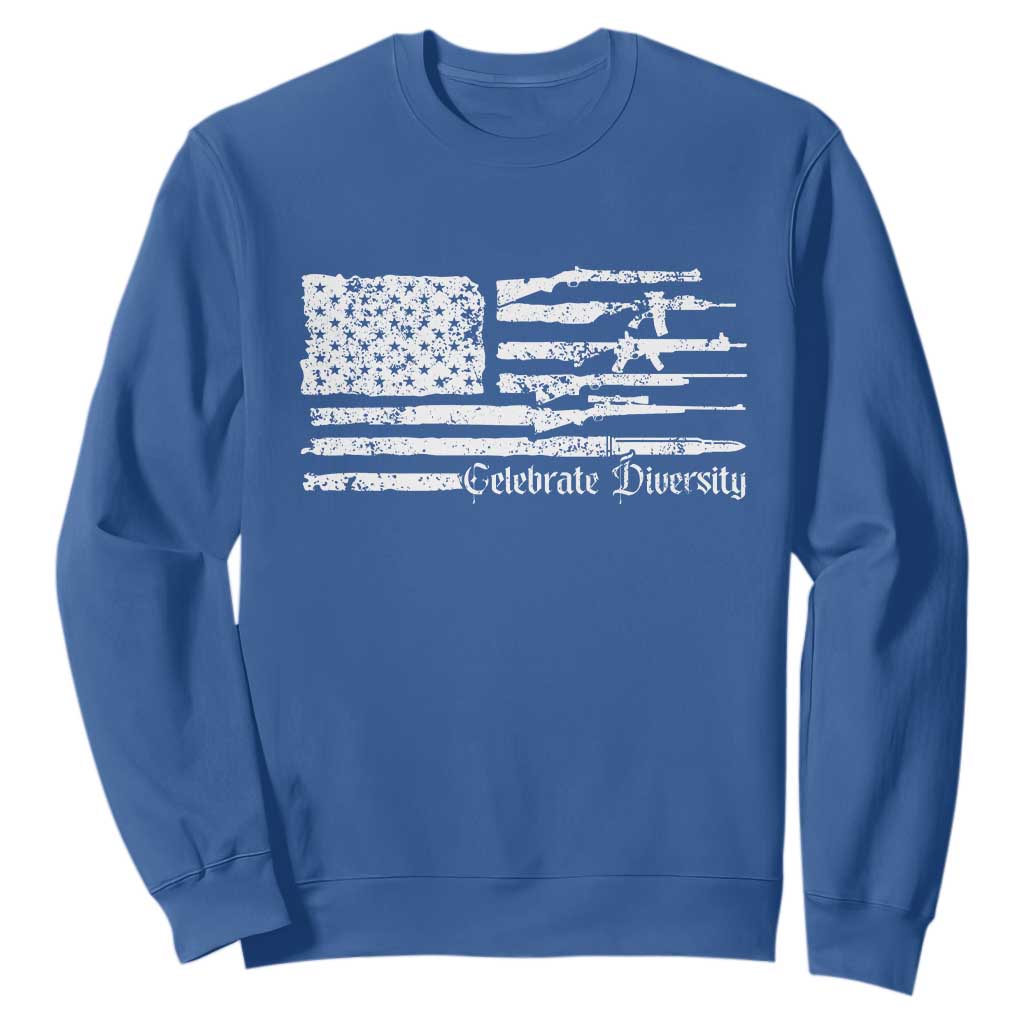 Funny Pro Gun Celebrate Diversity Sweatshirt 2nd Amendment Vintage American Flag TS11 Royal Blue Print Your Wear
