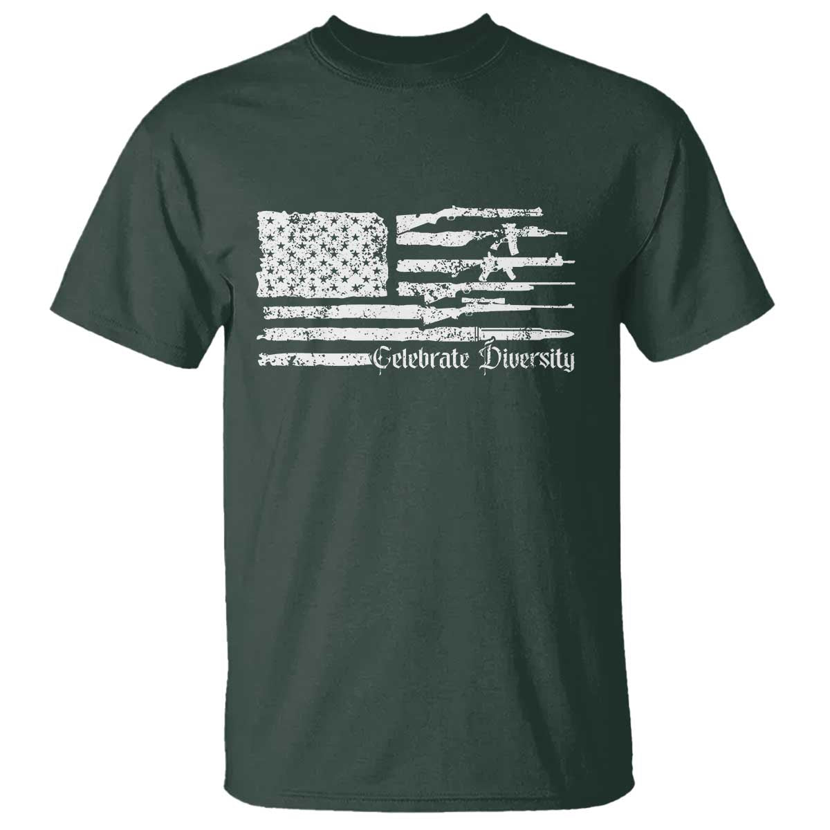 Funny Pro Gun Celebrate Diversity T Shirt 2nd Amendment Vintage American Flag TS11 Dark Forest Green Print Your Wear