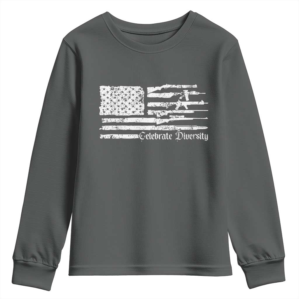 Funny Pro Gun Celebrate Diversity Youth Sweatshirt 2nd Amendment Vintage American Flag TS11 Dark Heather Print Your Wear