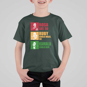 Harris 2024 T Shirt For Kid Rosa Sat So Ruby Could Walk So Kamala Could Run TS11 Dark Forest Green Print Your Wear