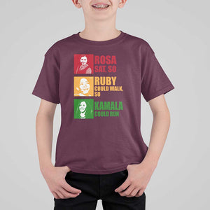 Harris 2024 T Shirt For Kid Rosa Sat So Ruby Could Walk So Kamala Could Run TS11 Maroon Print Your Wear