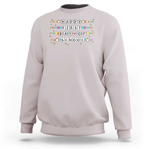 Happy First Day Of School Sweatshirt Student Teacher Bracelet Retro Groove TS11 Ice Gray Print Your Wear