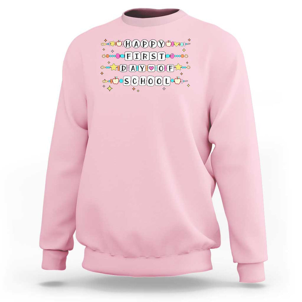 Happy First Day Of School Sweatshirt Student Teacher Bracelet Retro Groove TS11 Light Pink Print Your Wear