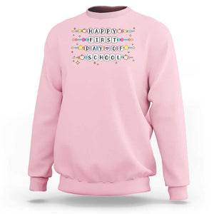 Happy First Day Of School Sweatshirt Student Teacher Bracelet Retro Groove TS11 Light Pink Print Your Wear