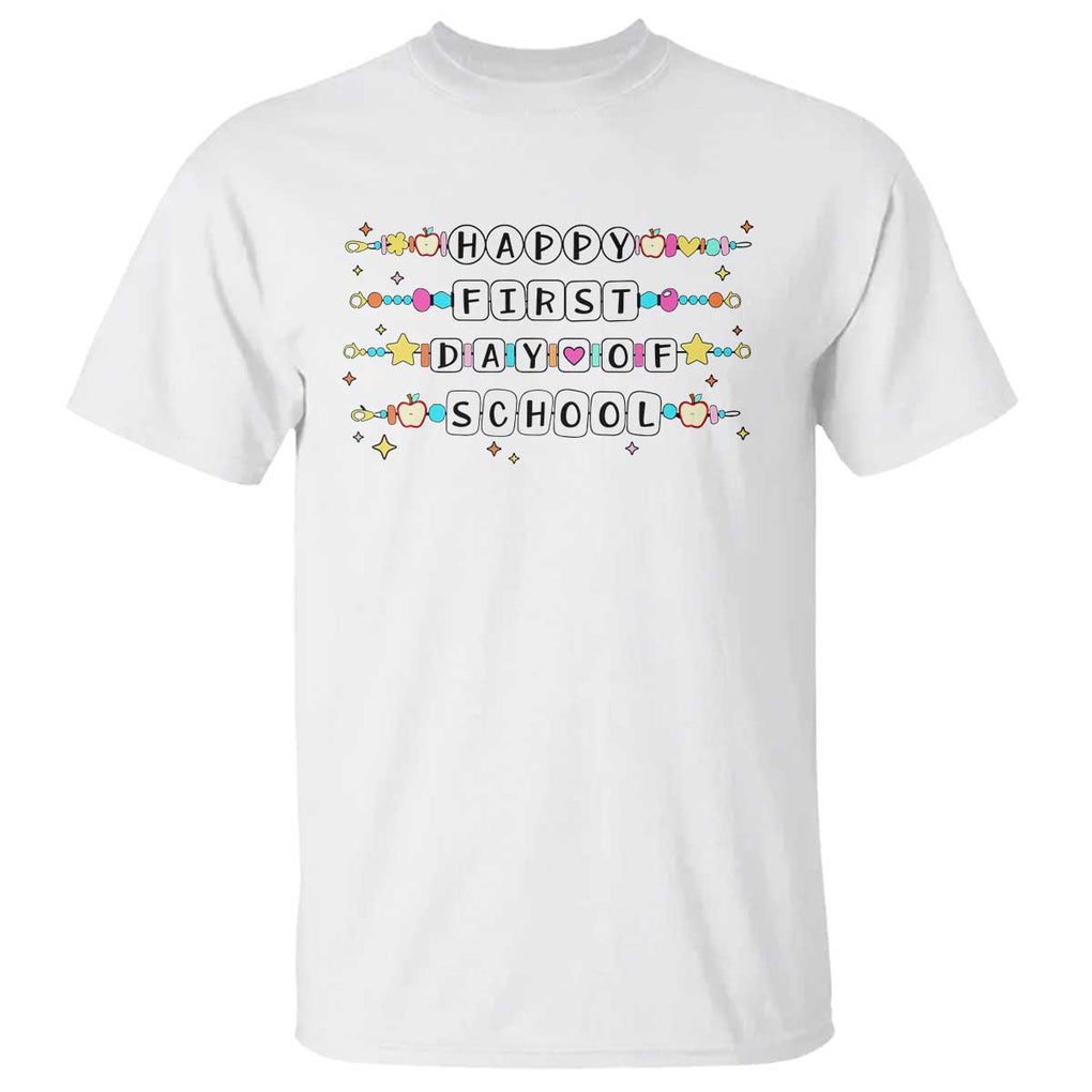 Happy First Day Of School T Shirt Student Teacher Bracelet Retro Groove TS11 White Print Your Wear