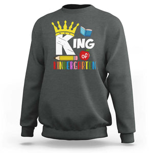 King Of Kindergarten Sweatshirt Back To School Crown Apple Pen Book TS11 Dark Heather Print Your Wear