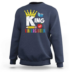 King Of Kindergarten Sweatshirt Back To School Crown Apple Pen Book TS11 Navy Print Your Wear