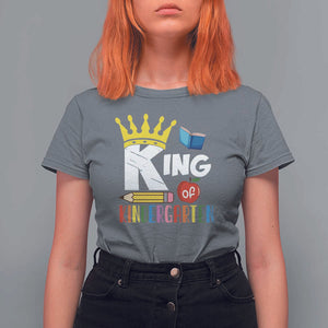 King Of Kindergarten T Shirt For Women Back To School Crown Apple Pen Book TS11 Charcoal Print Your Wear