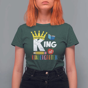 King Of Kindergarten T Shirt For Women Back To School Crown Apple Pen Book TS11 Dark Forest Green Print Your Wear