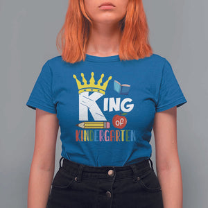 King Of Kindergarten T Shirt For Women Back To School Crown Apple Pen Book TS11 Royal Blue Print Your Wear