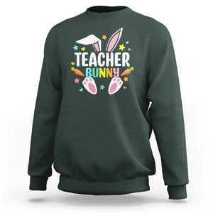 Teacher Bunny Sweatshirt Rabbit Ears Easter Day Carrot Star Heart TS11 Dark Forest Green Print Your Wear