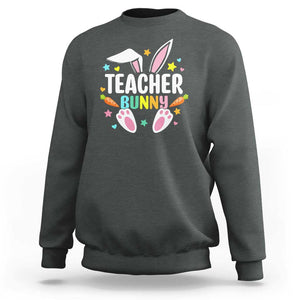 Teacher Bunny Sweatshirt Rabbit Ears Easter Day Carrot Star Heart TS11 Dark Heather Print Your Wear