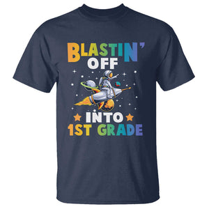 Funny Back To School Space T Shirt Blastin' Off Into 1st Grade Astronaut Rocket TS11 Navy Print Your Wear