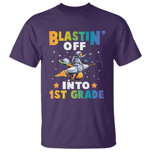 Funny Back To School Space T Shirt Blastin' Off Into 1st Grade Astronaut Rocket TS11 Purple Print Your Wear