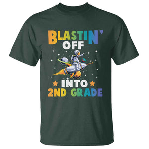 Funny Back To School Space T Shirt Blastin' Off Into 2nd Grade Astronaut Rocket TS11 Dark Forest Green Print Your Wear