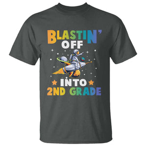 Funny Back To School Space T Shirt Blastin' Off Into 2nd Grade Astronaut Rocket TS11 Dark Heather Print Your Wear