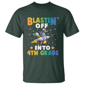 Funny Back To School Space T Shirt Blastin' Off Into 4th Grade Astronaut Rocket TS11 Dark Forest Green Print Your Wear