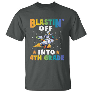 Funny Back To School Space T Shirt Blastin' Off Into 4th Grade Astronaut Rocket TS11 Dark Heather Print Your Wear