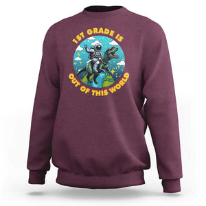 Funny Back To School Space Sweatshirt 2ND Grade Is Out Of This World Dinosaur Astronaut Planet TS11 Maroon Print Your Wear